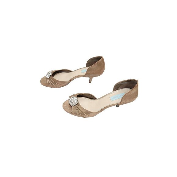 COPY - Betsy Johnson Womens Gold Metallic Open Toe Kitten Heel Shoes With Rhine… - Picture 1 of 13